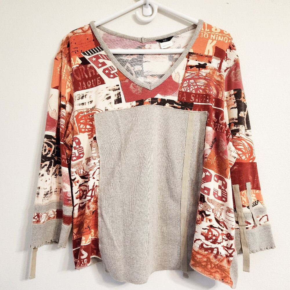 Kello Top Art to Wear Jersey Abstract Patchwork Womens L Artsy Boho Viscose